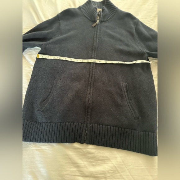 LL bean Mens XL Full Zip Sweater Cardigan Navy 100% Cotton Pockets Mock Collar. - Picture 3 of 12
